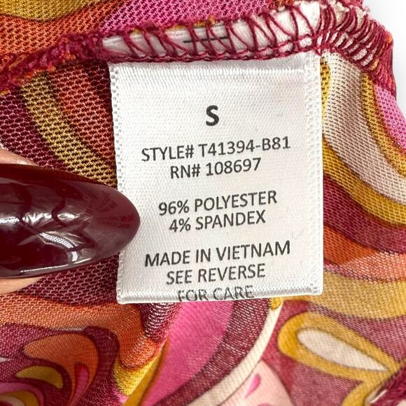 Sweet Rain Micro Mesh 90s does 70s Groovy Print Baby Tee Shirt Top S Y2K Vintage - Picture 6 of 7